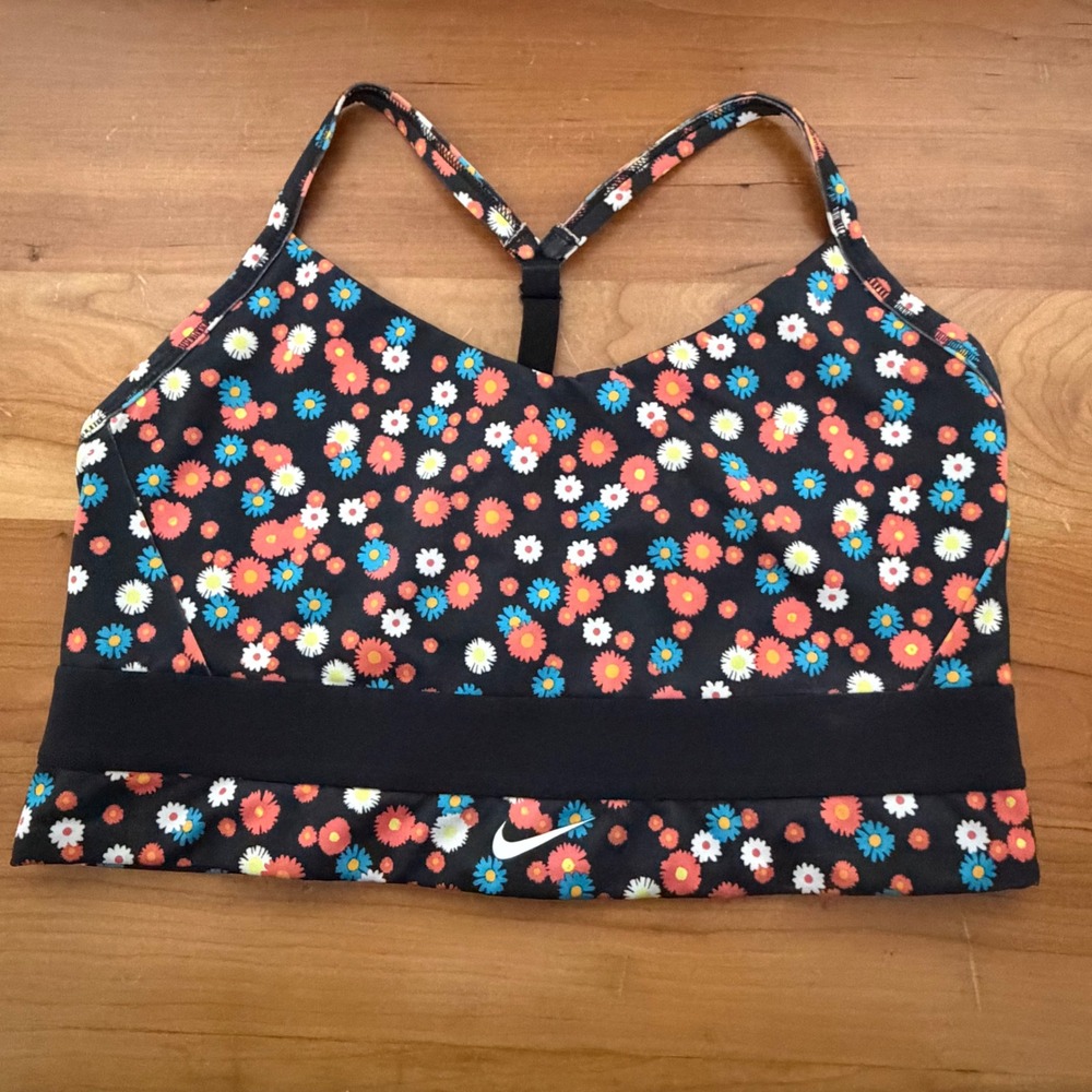 Nike Dri-FIT Indy Sports Bra Large Black Floral Daisy Light Support T-Back